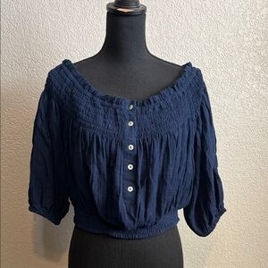 NWT Free People Navy Blue Smocked Top Size small